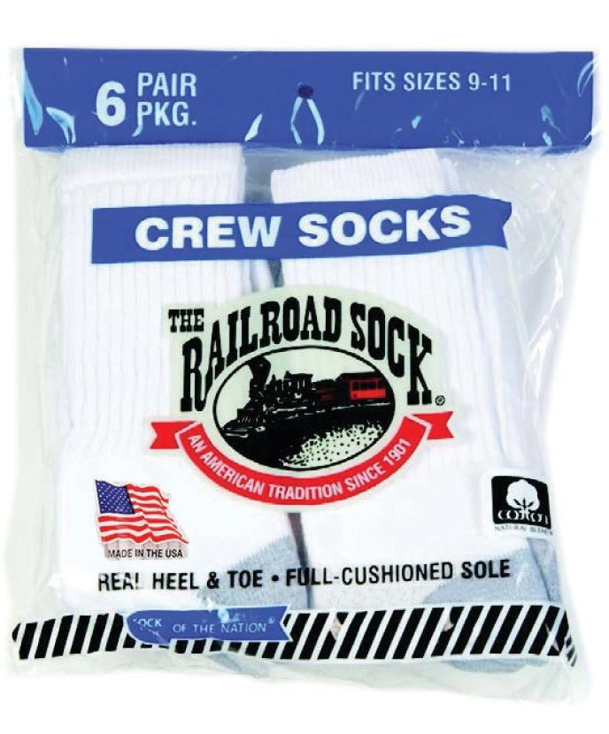 The Railroad Sock Crew Sock White & Gray, 6 PK