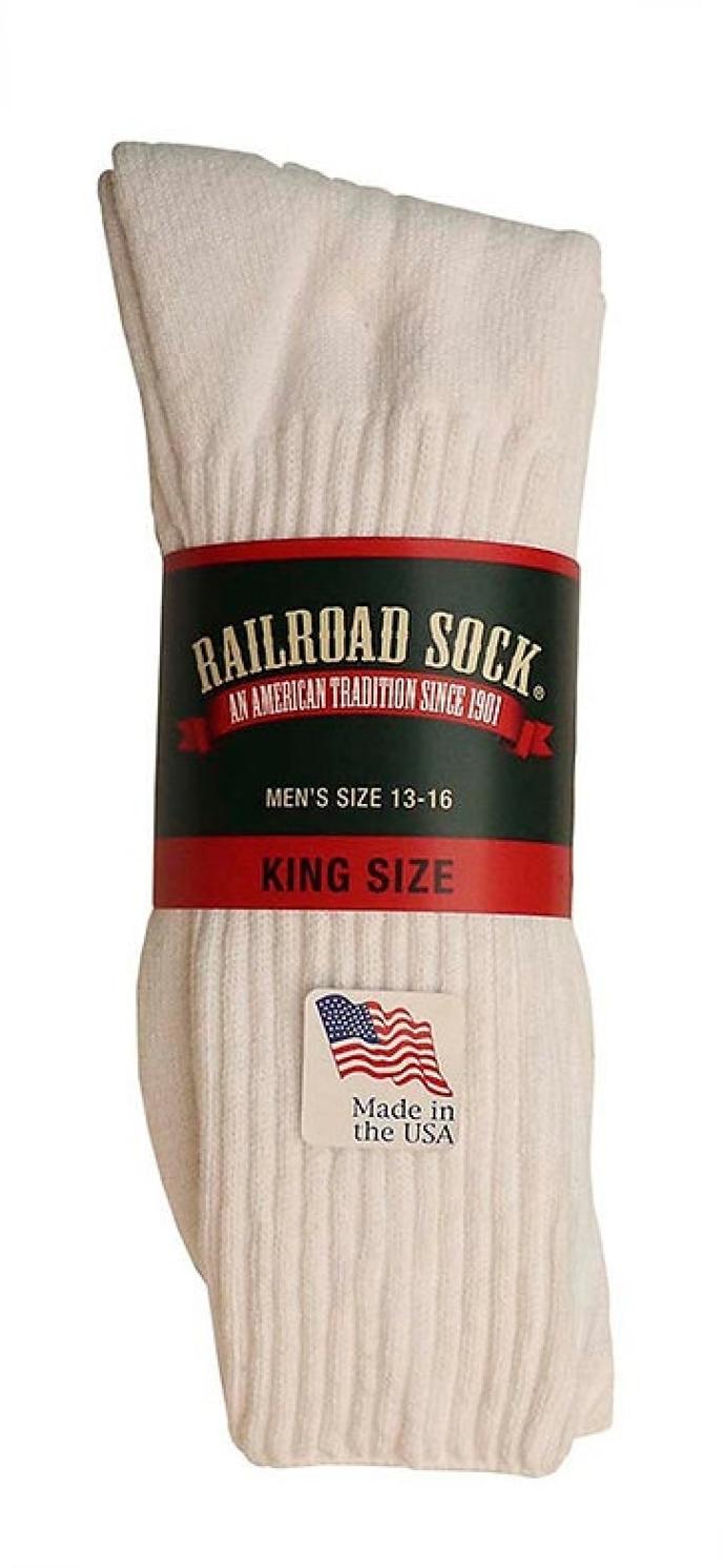The Railroad Sock Men's King Size Crew Sock White, 2 PK