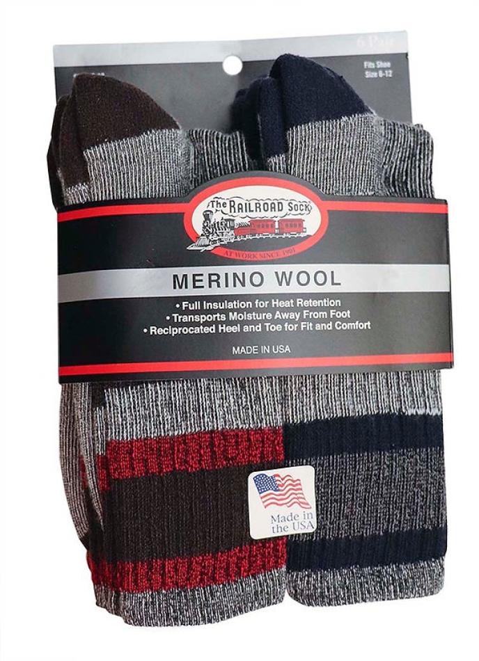 The Railroad Sock Men's Merino Wool Crew Length Boot Sock, 6 PK