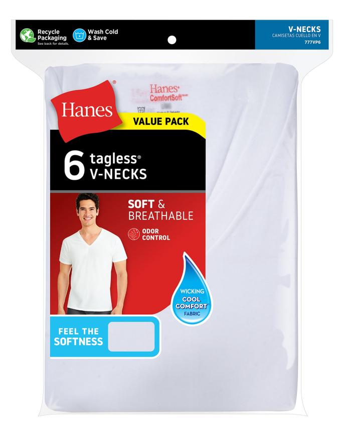Hanes Men's FreshIQ ComfortSoft V-Neck Undershirt, 6 PK