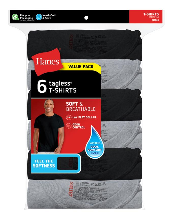 Hanes Men's ComfortSoft TAGLESS Crewneck T-Shirt, 6 PK