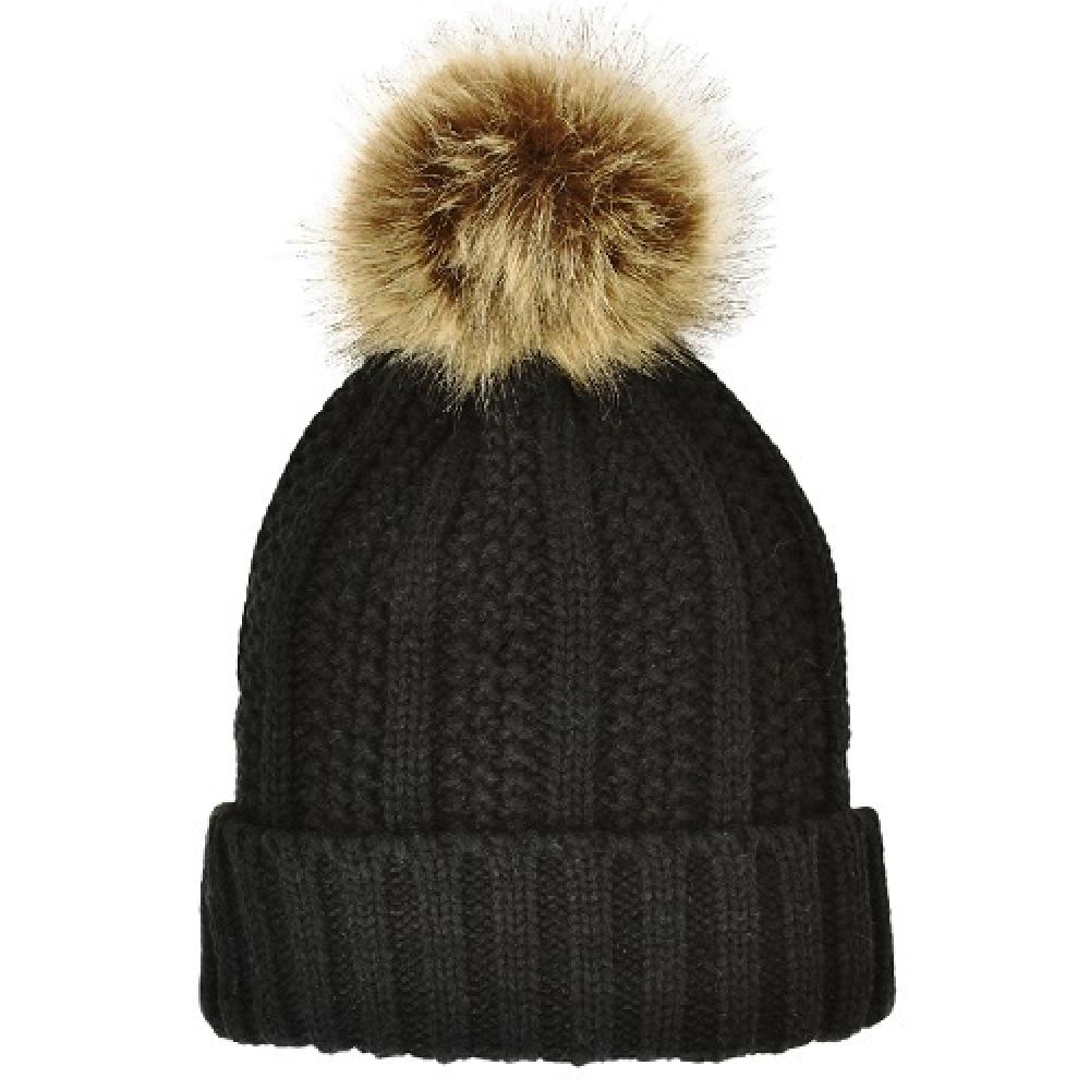 Grand Sierra Girl's Faux Fur Pom Cable Cuff Hat