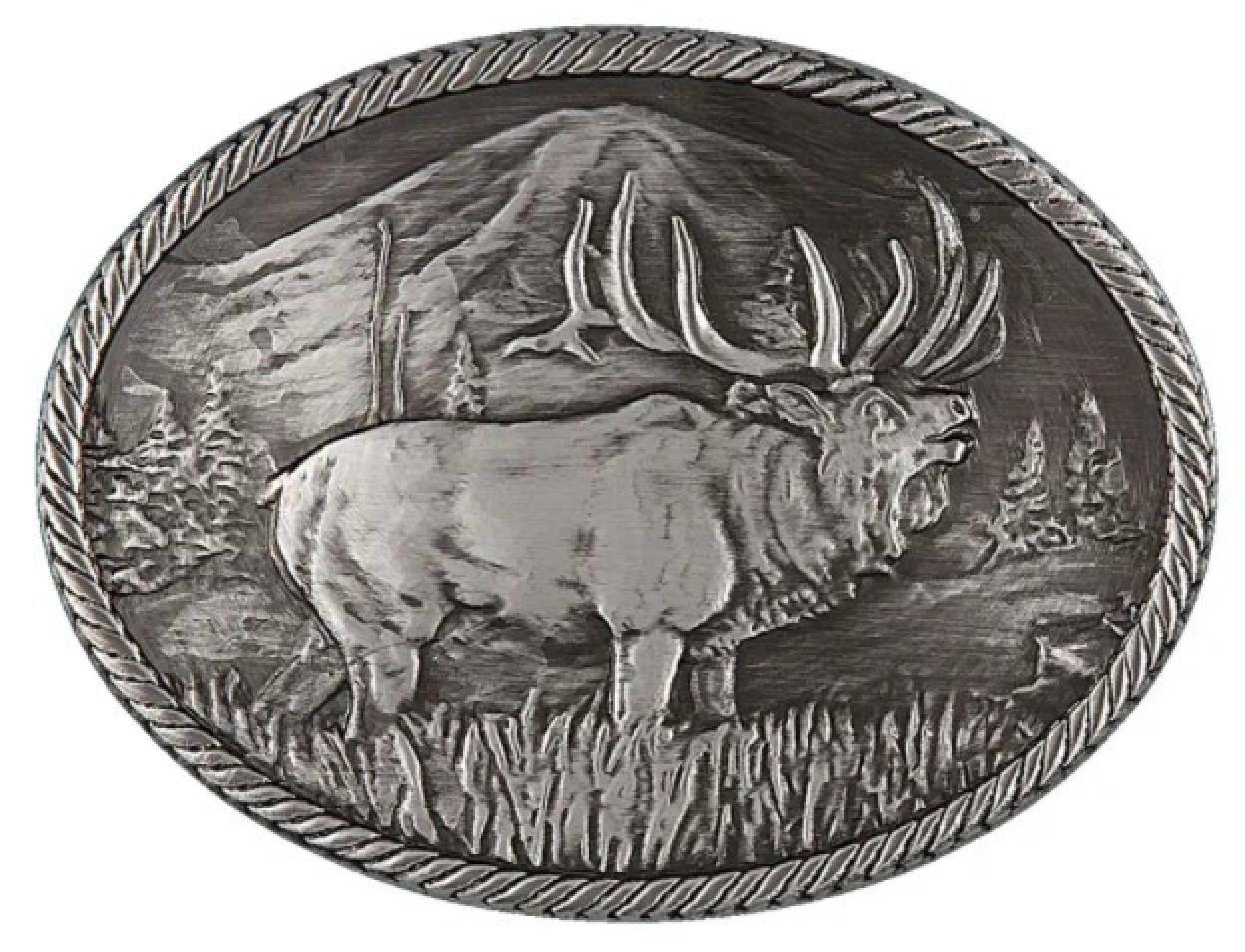 Montana Silversmiths Gunmetal Outdoor Series Wild Elk Carved Buckle