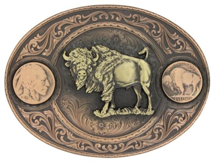 Montana Silversmiths Miner's Buffalo Indian Head Nickel Belt Buckle with Buffalo