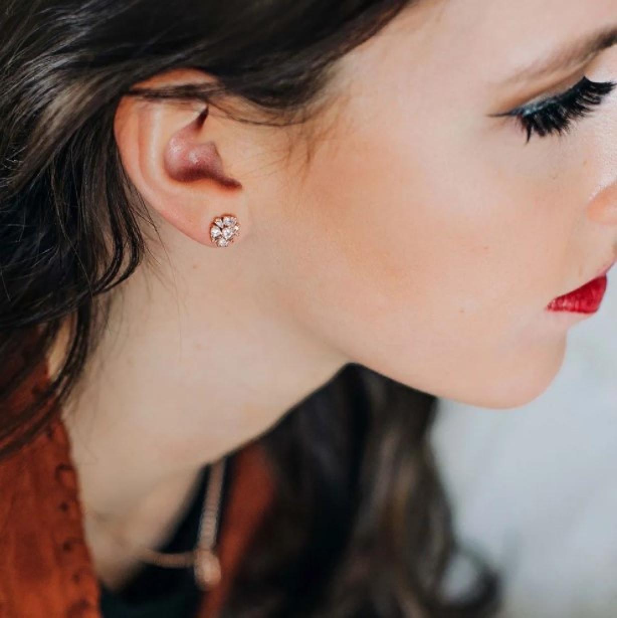 Montana Silversmiths Simply Brilliant Rose Flower Earrings on Model