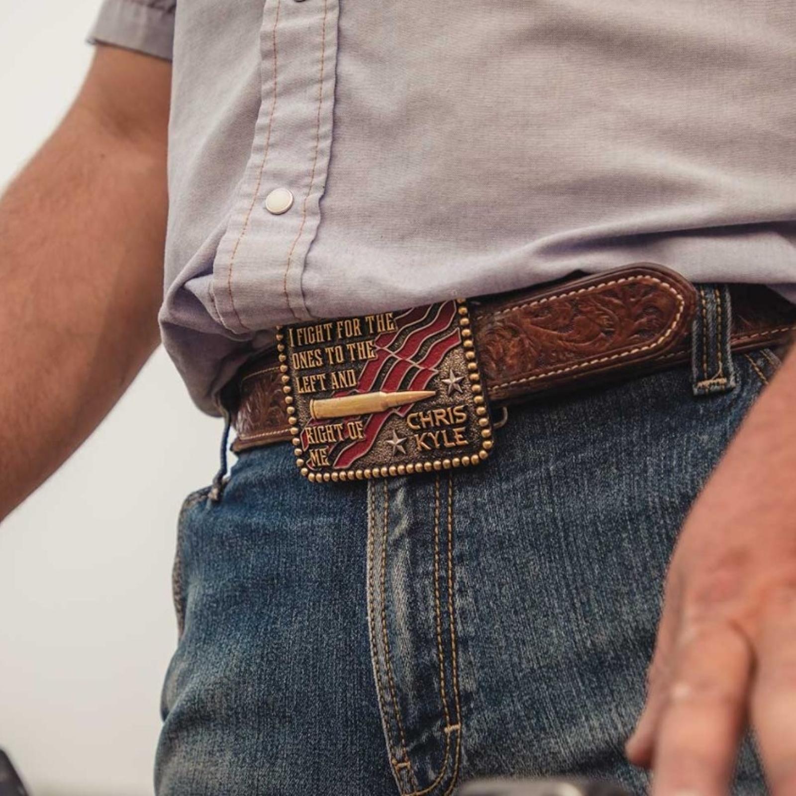 Montana Silversmiths To the Left and Right of Me Attitude Belt Buckle on Model