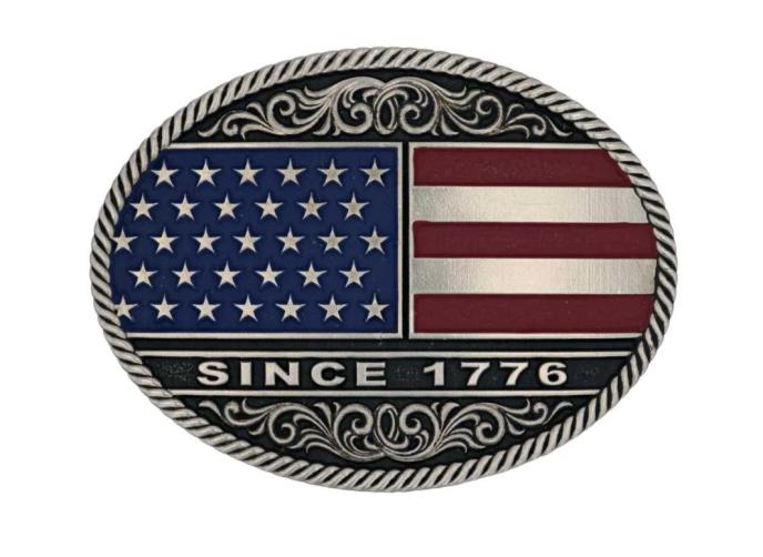 Montana Silversmiths Trimmed Circular American Flag Attitude Belt Buckle