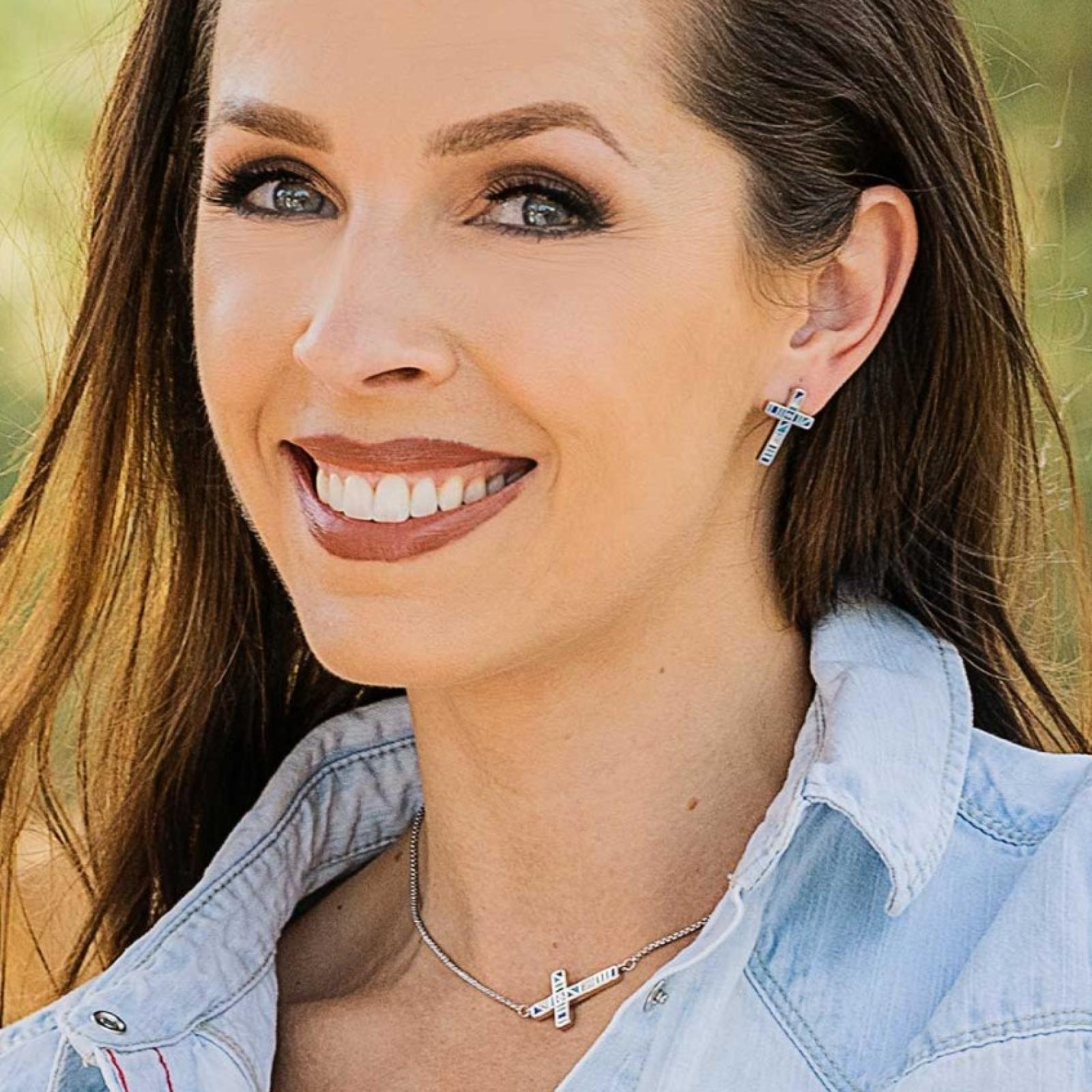 Montana Silversmiths American Legends Color Cross Earrings on Model
