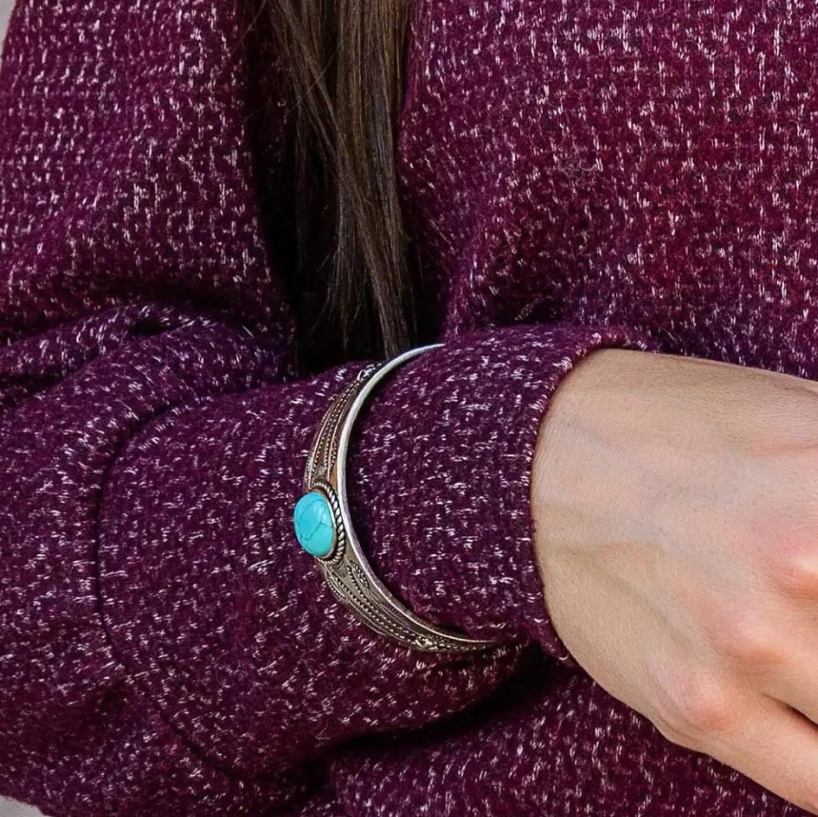 Montana Silversmiths Into the Blue Turquoise Cuff Bracelet on Model