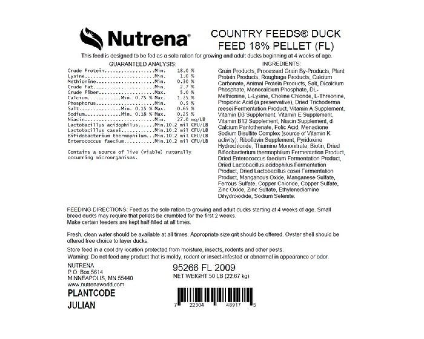  Nutrena Country Feeds 50 lb Duck 18% Pellets