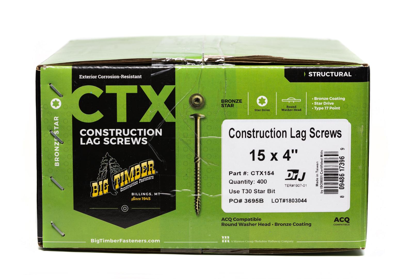 Big Timber Fasteners #15 CTX Structural Lag Screws