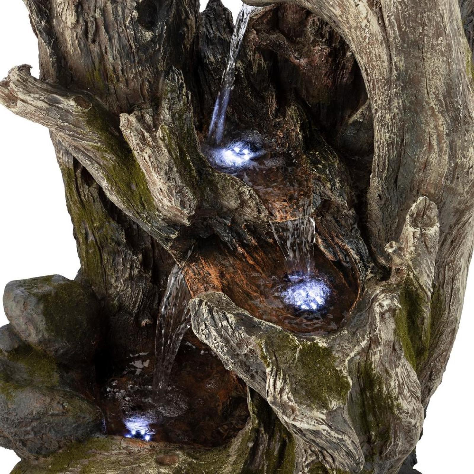 Alpine Corporation 4-Tier Rainforest Tree Trunk Waterfall Fountain With LED Lights