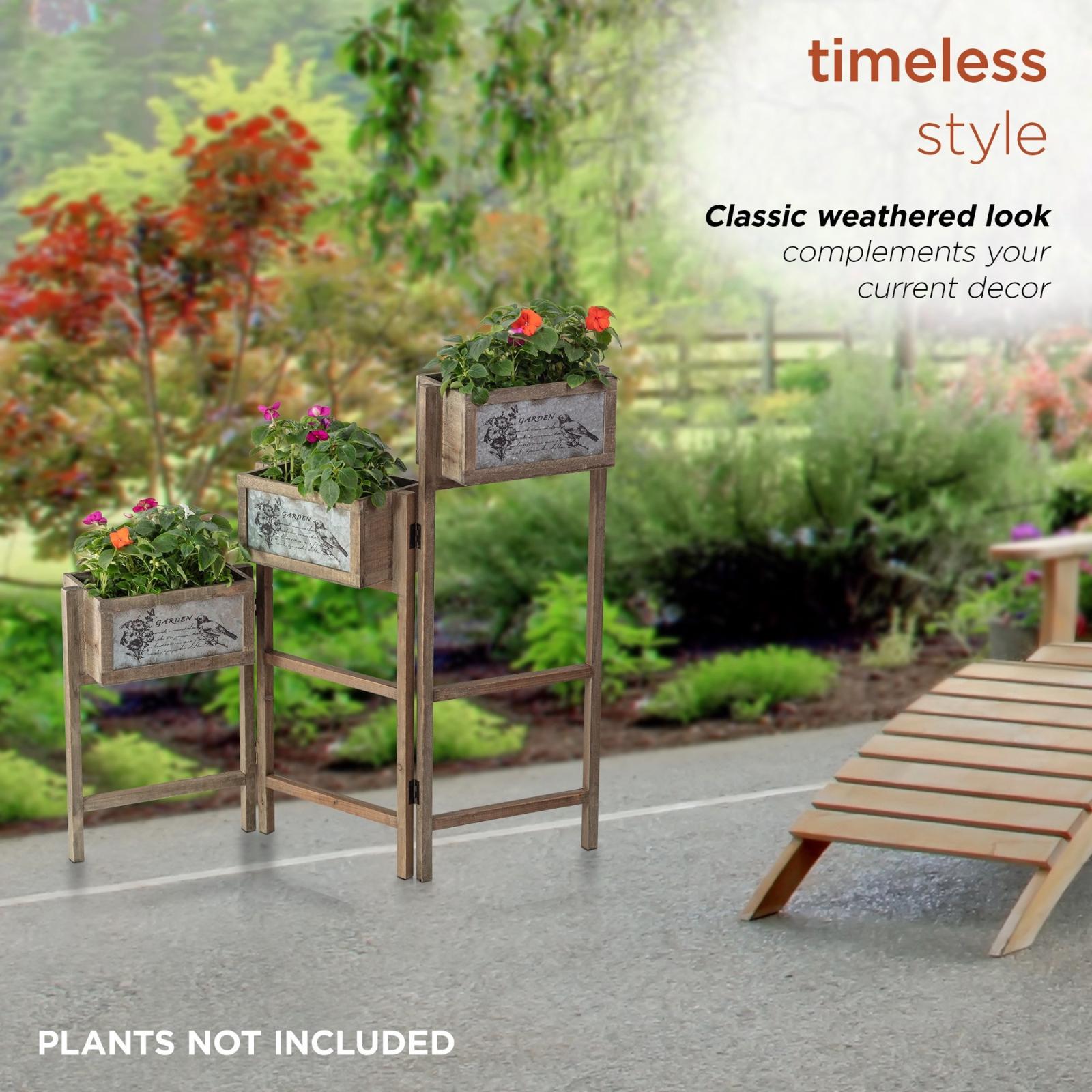 Alpine 3-Tier Wooden Plant Stand with Metal Plate