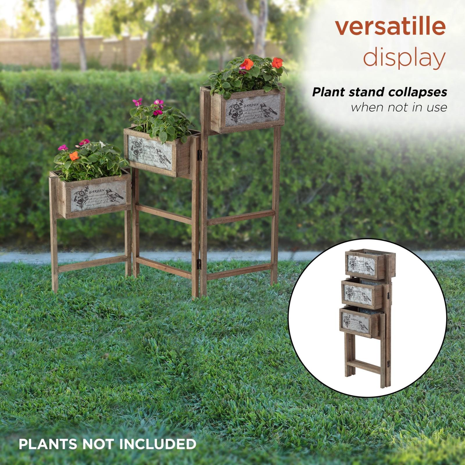 Alpine 3-Tier Wooden Plant Stand with Metal Plate