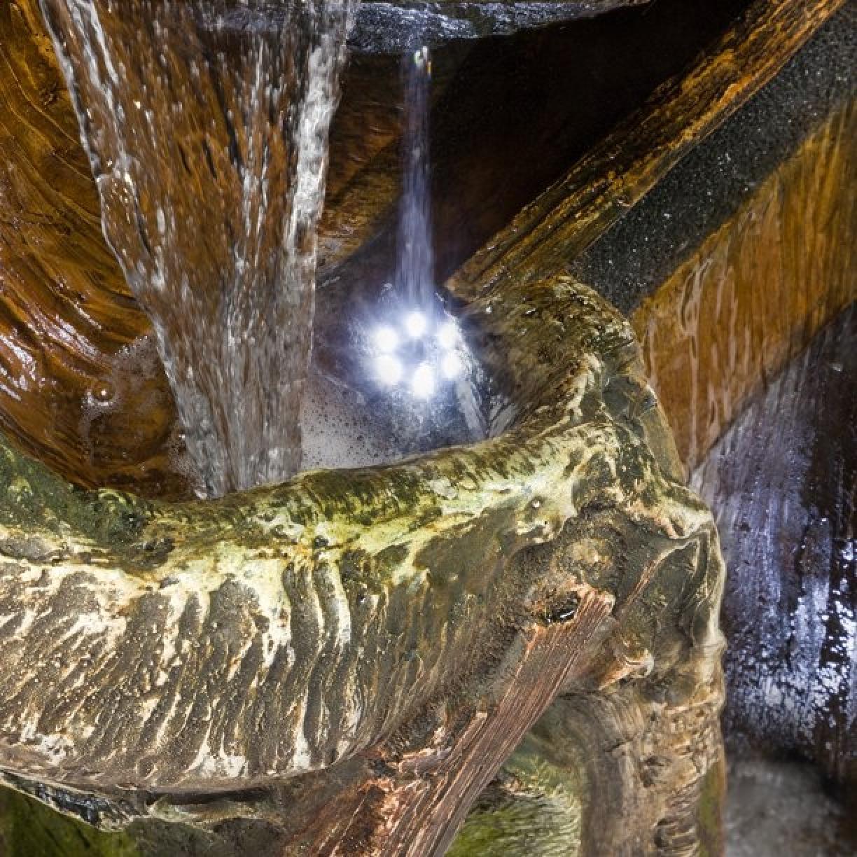 Alpine Tree Trunk Waterfall Floor Fountain With LED Lights