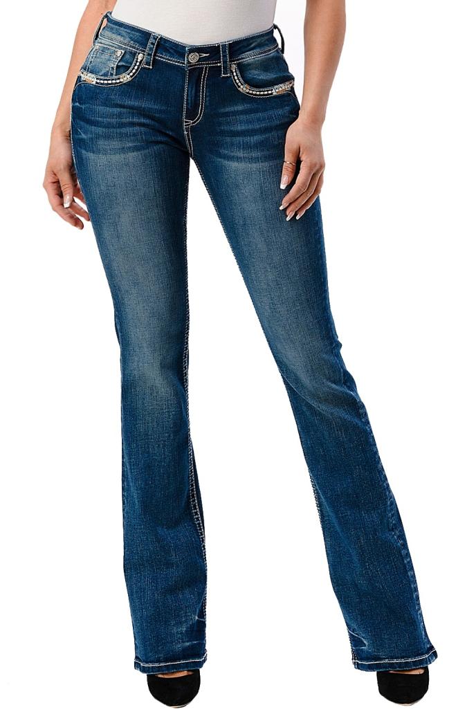 Grace in LA Women's Easy Fit Bootcut Jean With Wing & Aztec Pocket Detail