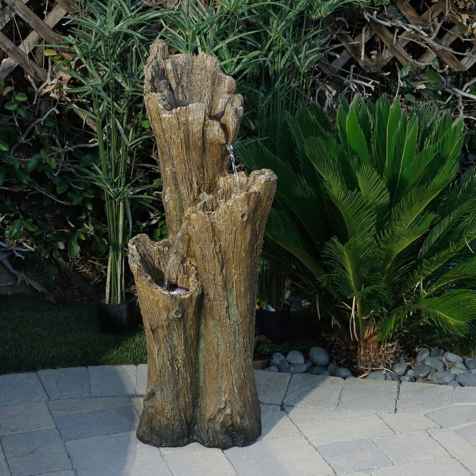 Alpine Rustic 3-Tier Tree Bark Fountain with LED Lights