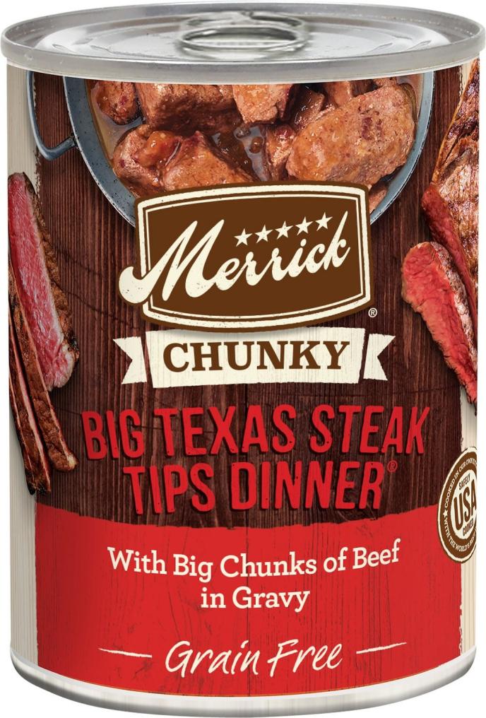Merrick Chunky Grain Free Big Texas Steak Tips Dinner in Gravy Wet Dog Food