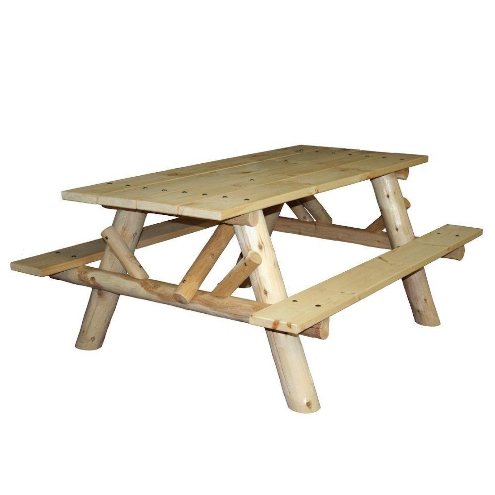 Log Picnic Table With Attached Benches