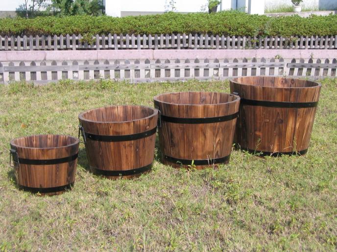Backyard Expressions Round Wooden Barrel Planter