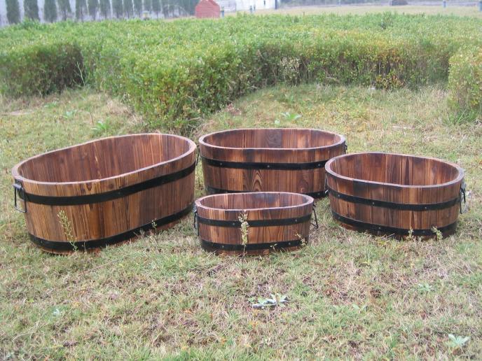 Backyard Expressions Oval Wooden Barrel Planter
