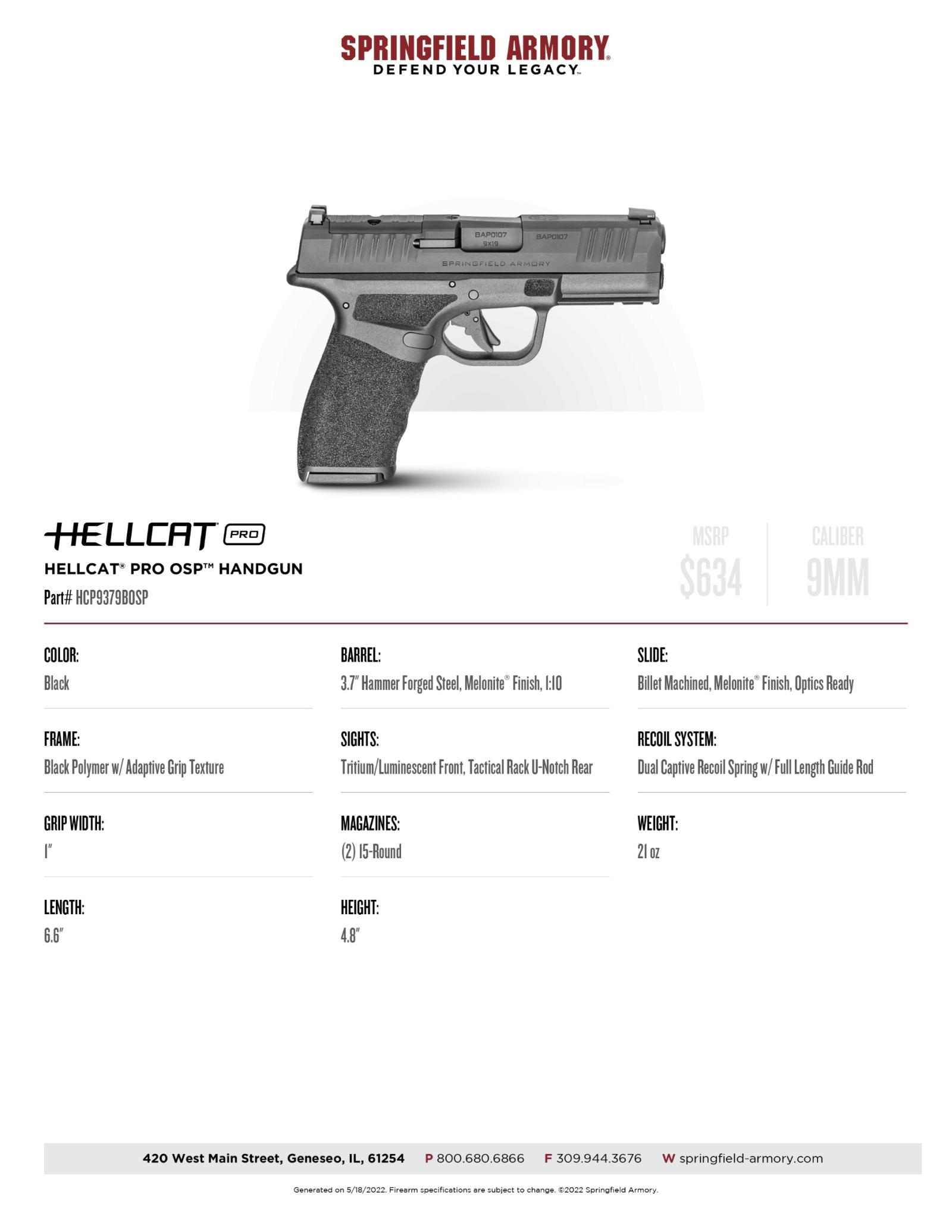 Springfield Armory Hellcat Pro OSP 9mm Handgun