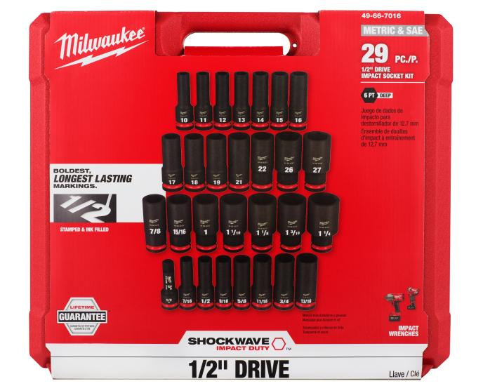 Milwaukee Shockwave Impact duty 1/2" Drive 6 Point Deep Socket Set