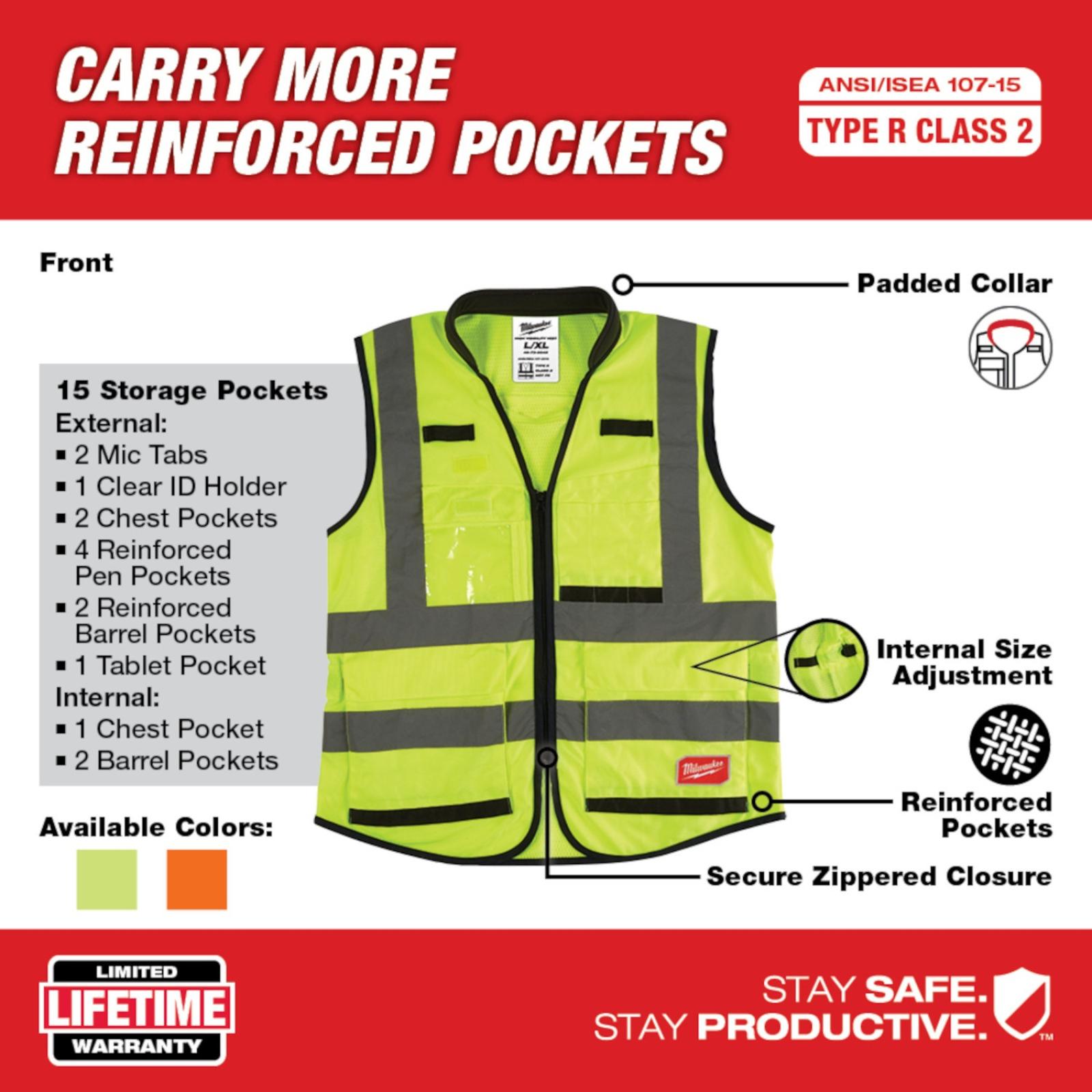 Milwaukee Class 2 High-Visibility Performance Safety Vests Tool Pockets