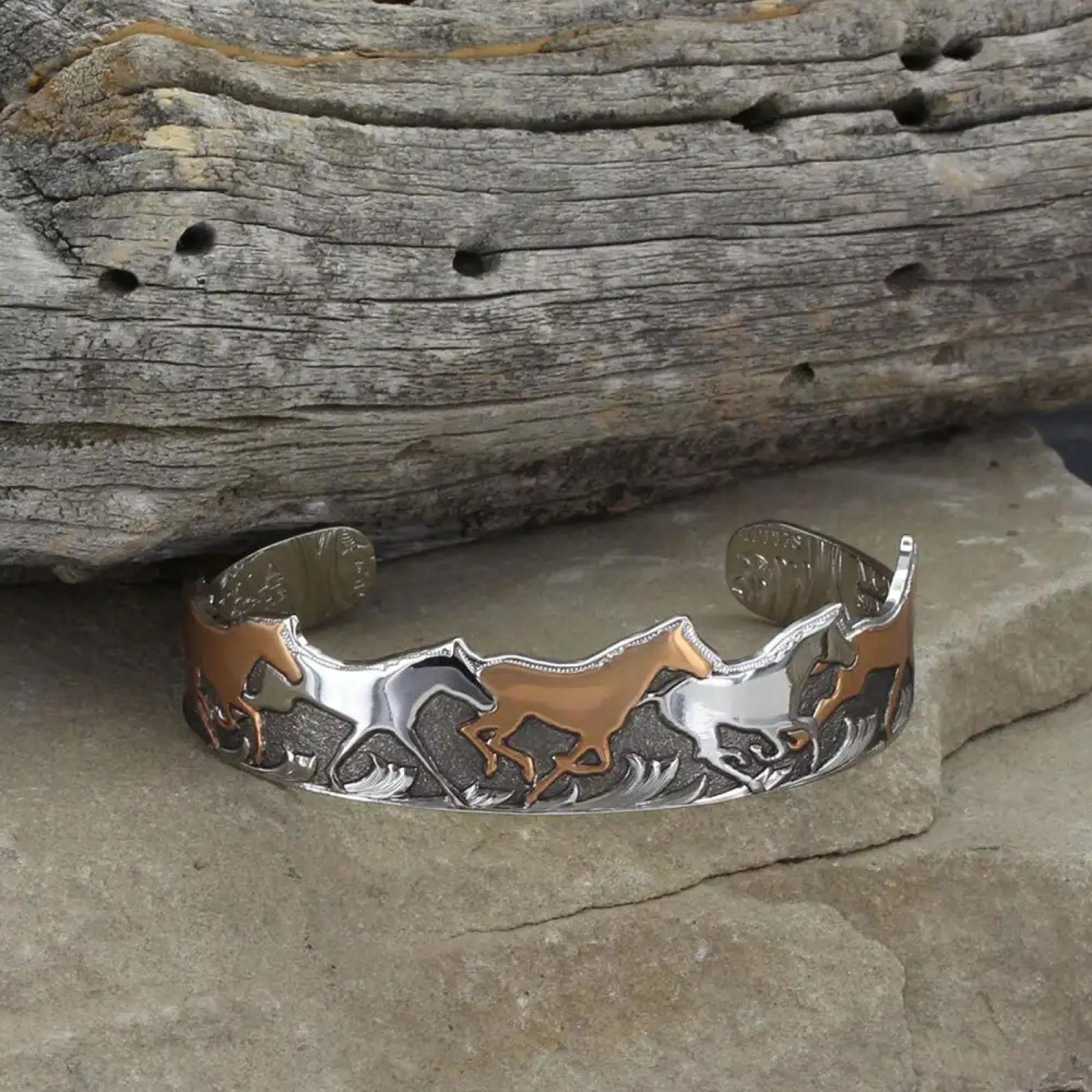 Montana Silversmiths Curio Finish Horses of a Different Color Cuff