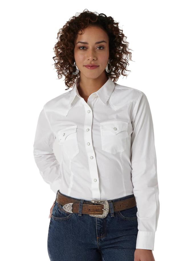 Wrangler Women's One Point Front and Back Yokes Solid Long-Sleeve