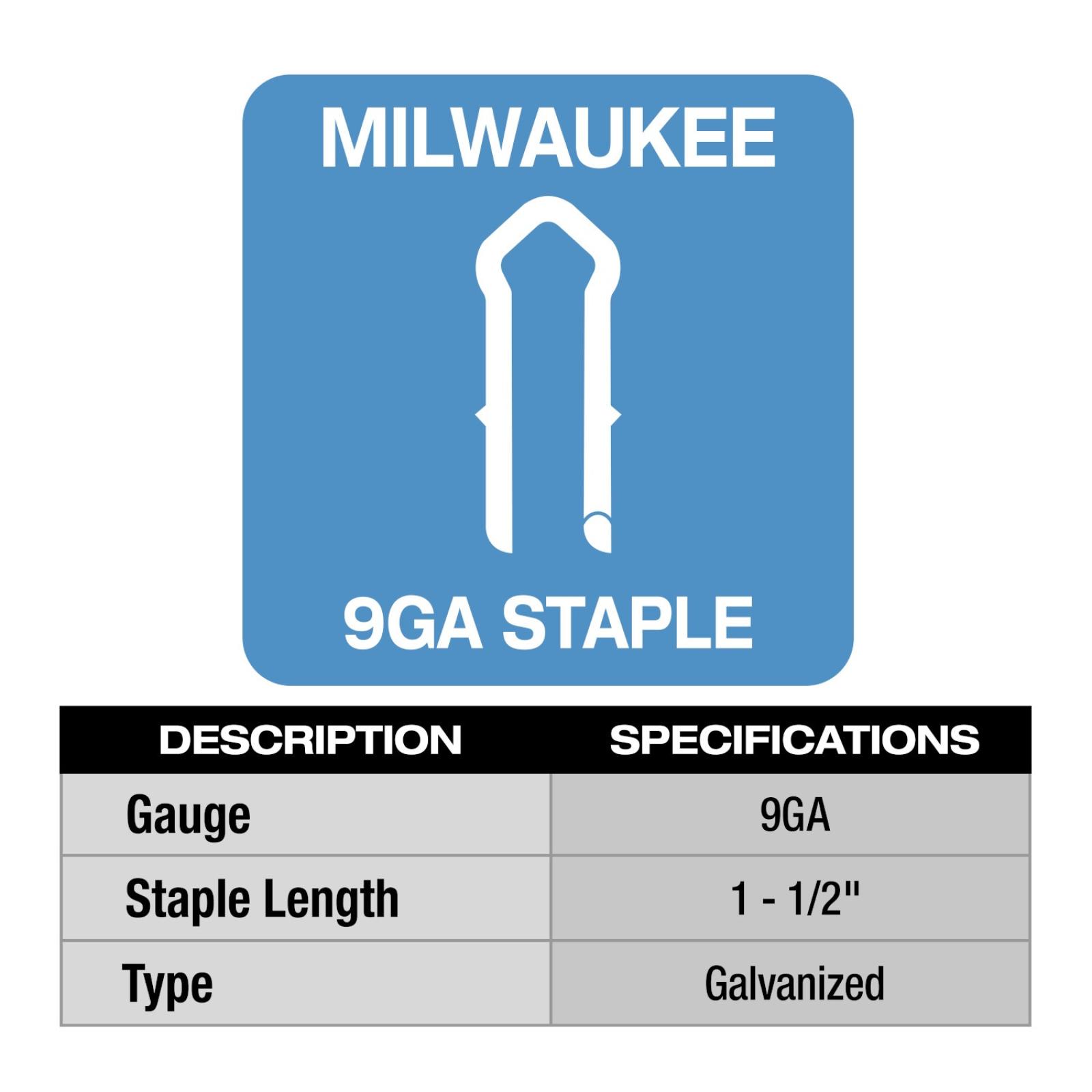 Milwaukee 9 Gauge 1.5" Galvanized Staples