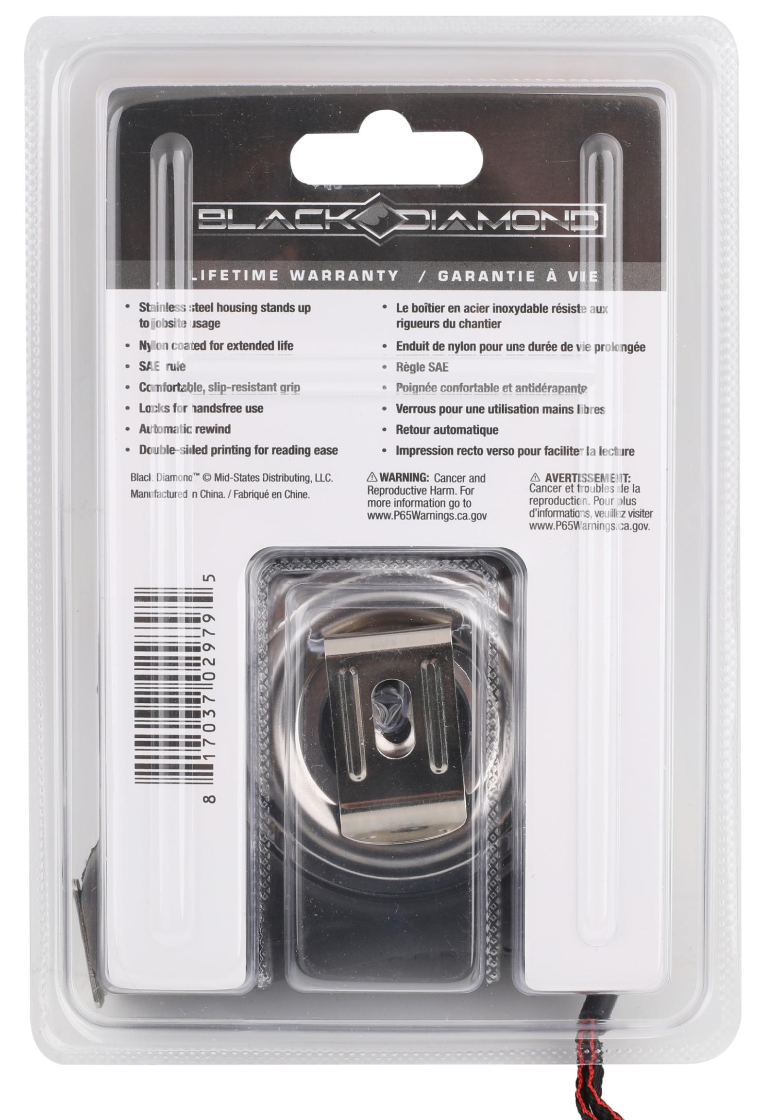 Black Diamond Stainless Steel Measuring Tape