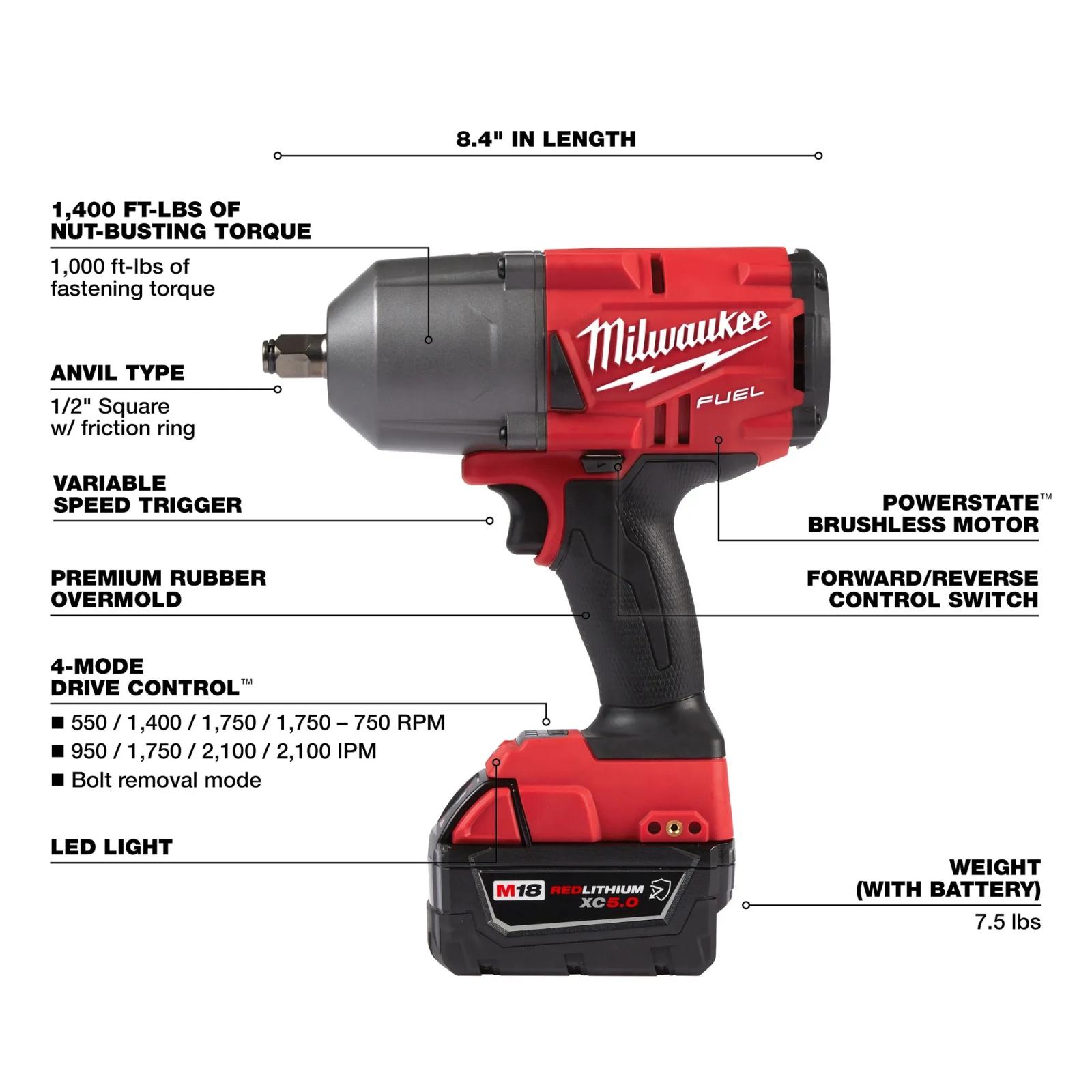 Milwaukee M18 Fuel High Torque Impact Wrench with Grease Gun Kit