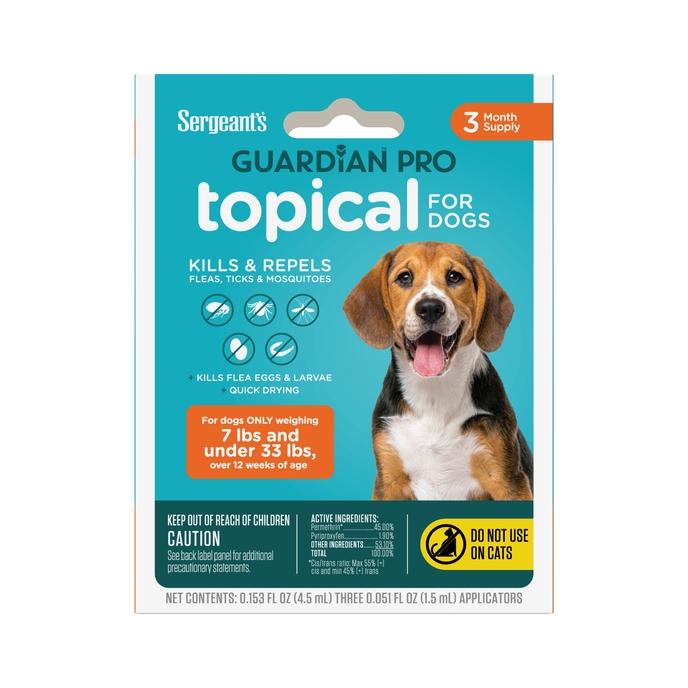 Sergeant's Guardian Pro Flea & Tick Topical for Dogs, 7-33lbs, 3Ct