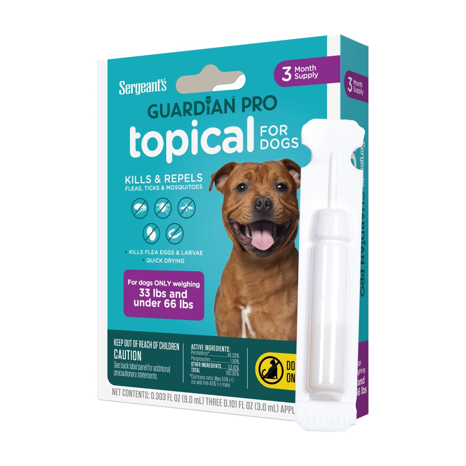 Sergeant's Guardian Pro Flea & Tick Topical for Dogs, 33- 66lbs, 3Ct