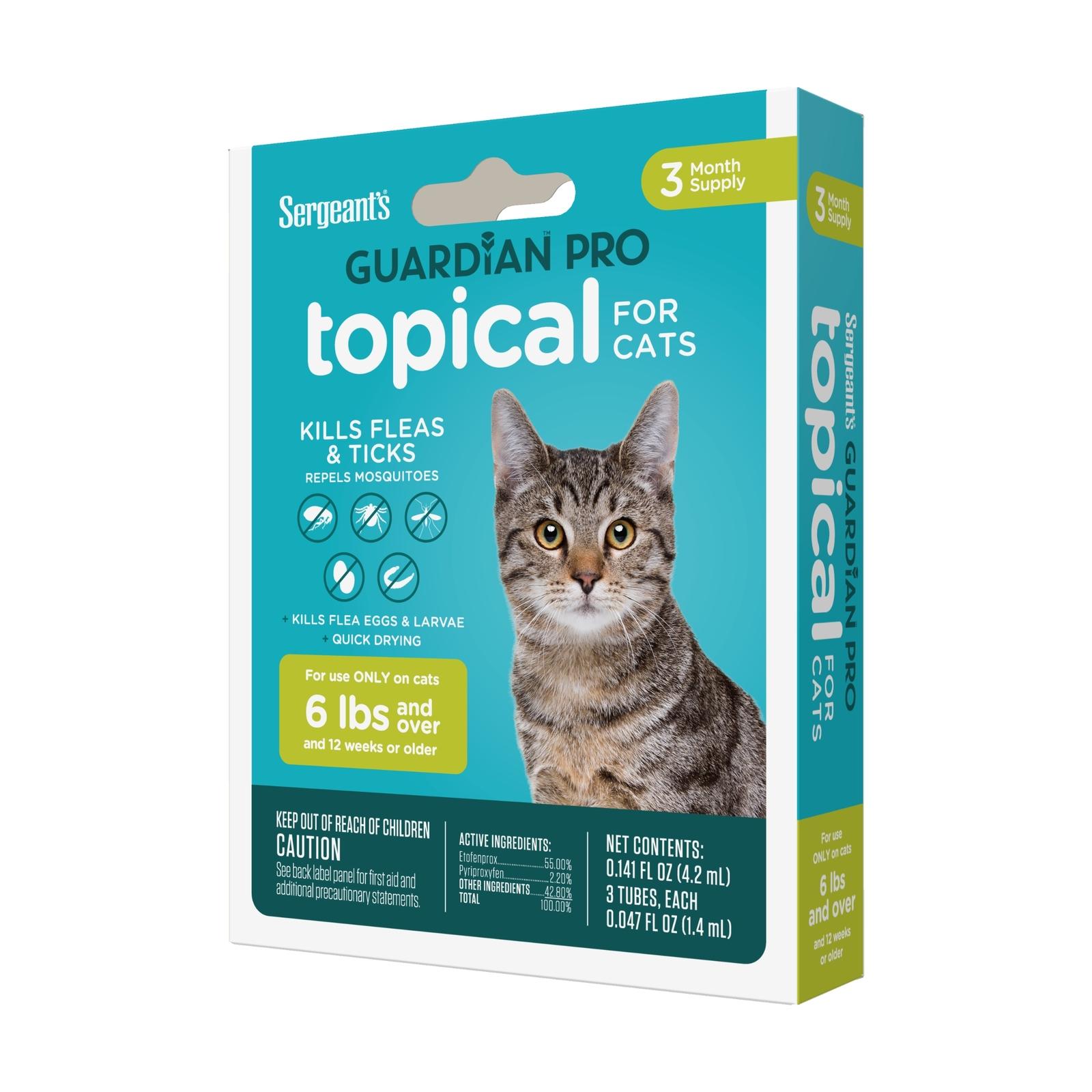Sergeant's Guardian Pro Flea & Tick Topical for Cats, 6 lbs and Over, 3 Count