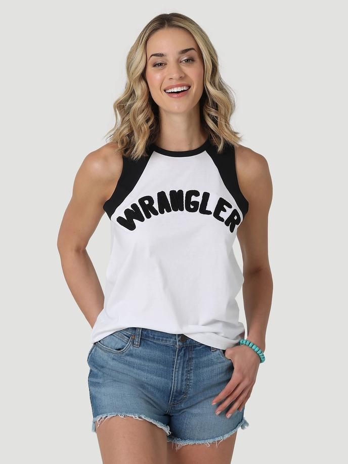 Wrangler Women's Vintage Logo Raglan Tank In Bright White