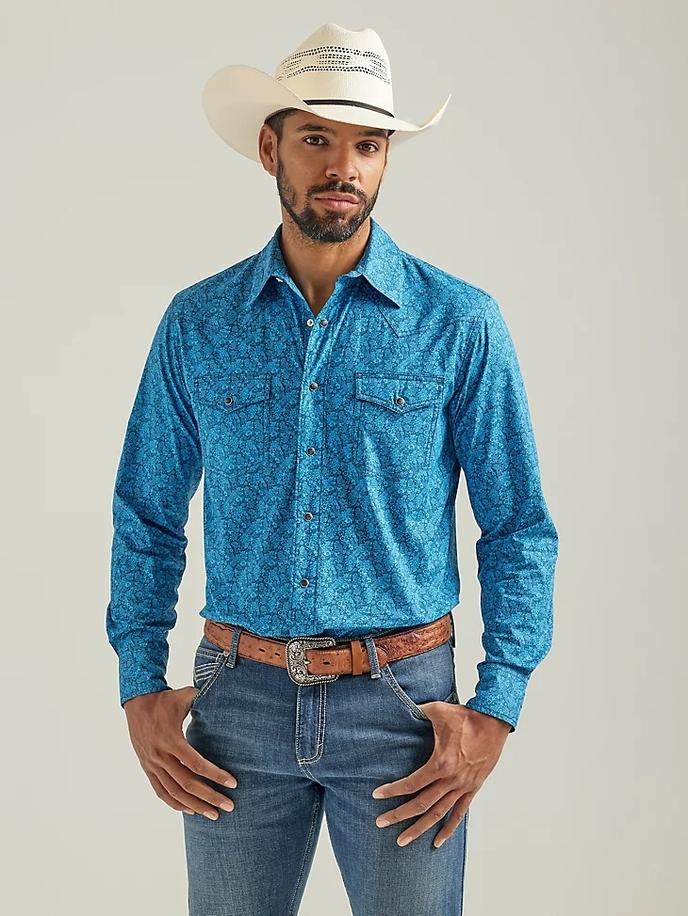 Wrangler Men's 20x&reg; Competition Advanced Comfort Long Sleeve Western Snap Print Shirt