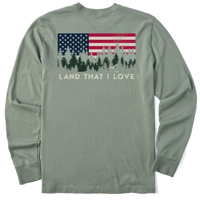 Men's Land that I Love Flag Long Sleeve Crusher Tee