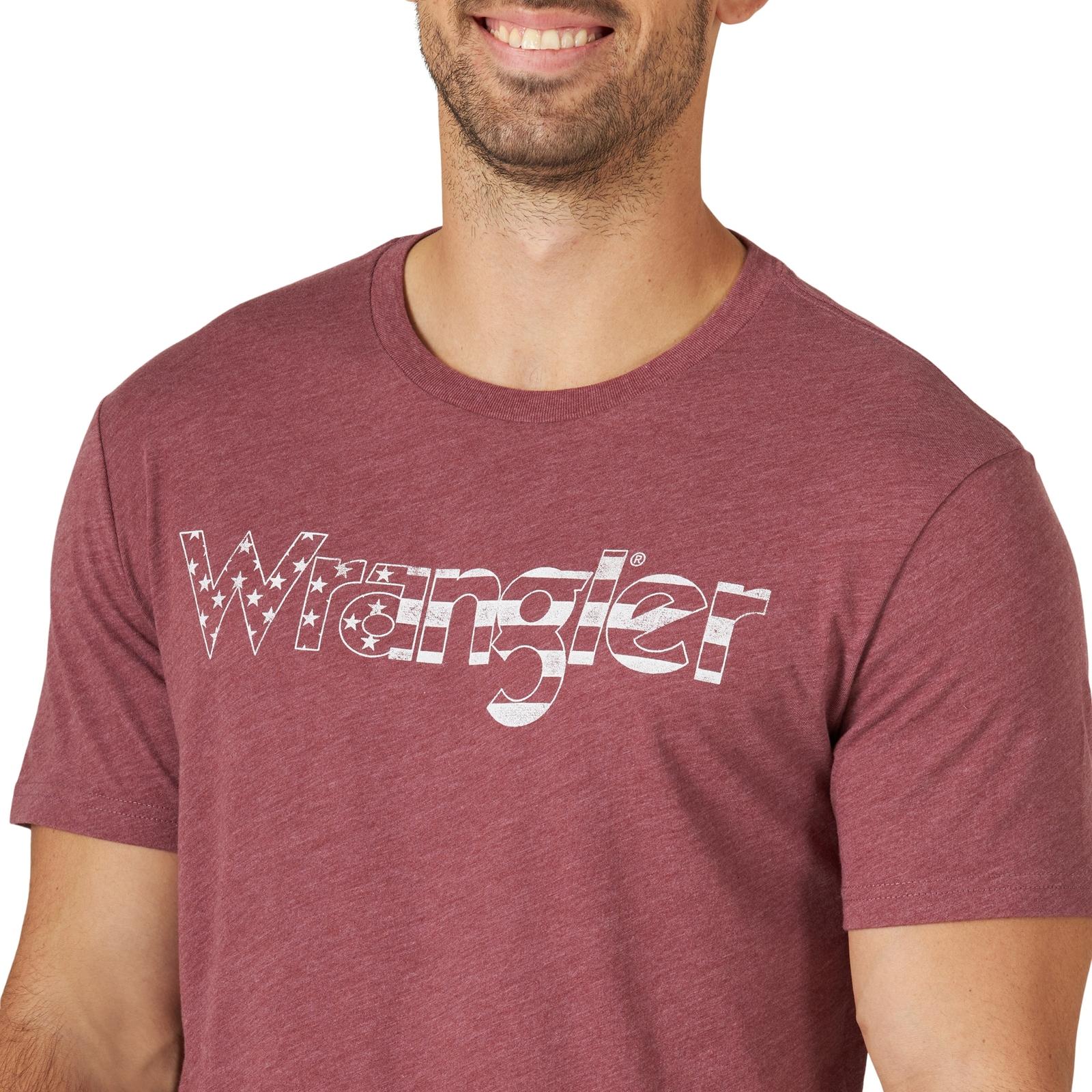 Wrangler Men's Heather Burgundy with White Flag Logo Graphic Short Sleeve T-Shirt