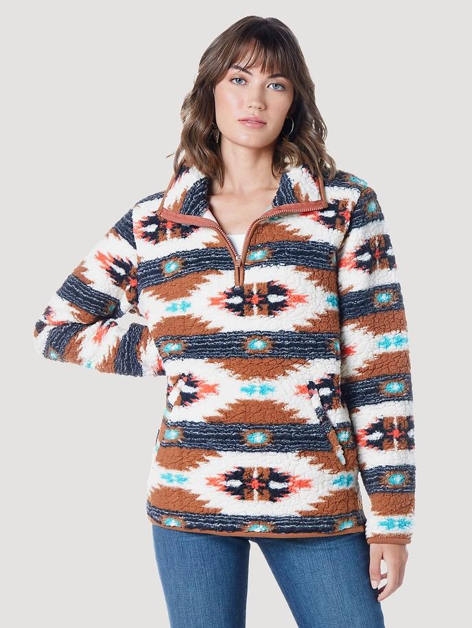 Women's Wrangler Retro Southwestern Print Quarter-Zip Sherpa Pullover
