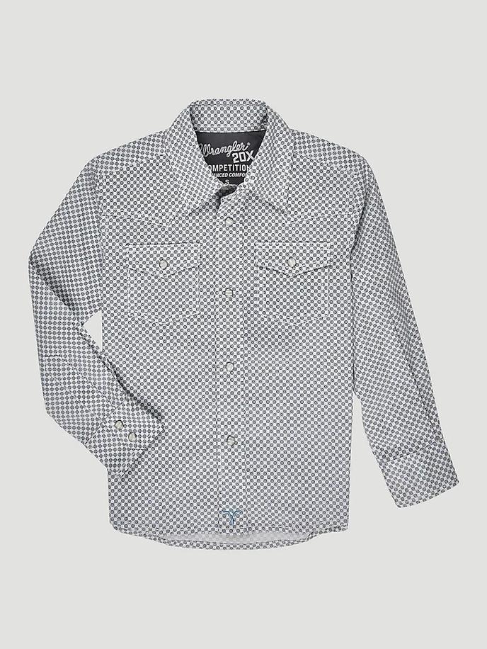  Boy's Wrangler® 20x® Advanced Comfort Western Snap Print Shirt Adriatic Navy FRONT VIEW
