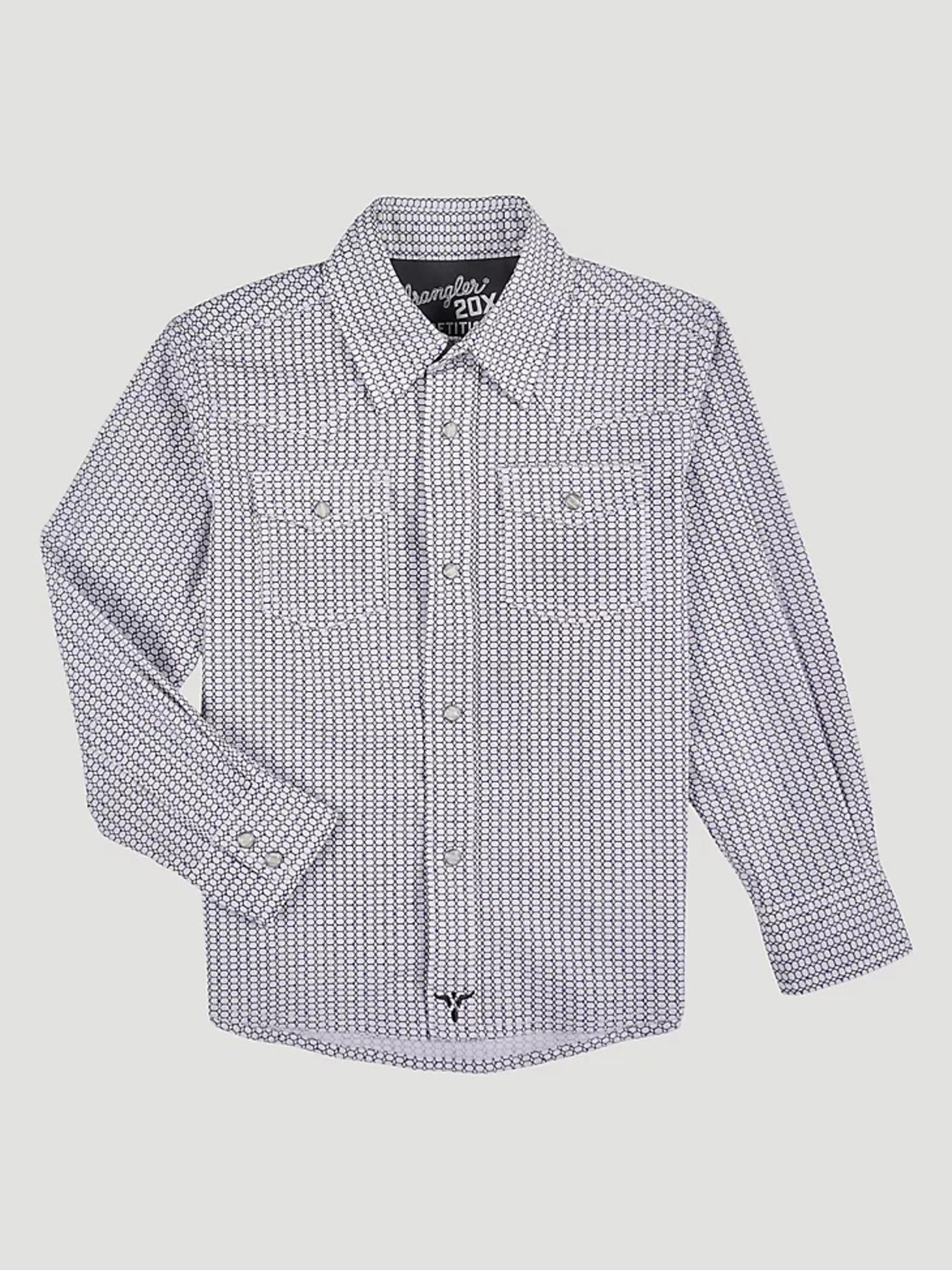  Boy's Wrangler® 20x® Advanced Comfort Western Snap Print Shirt PURPLE FRONT VIEW