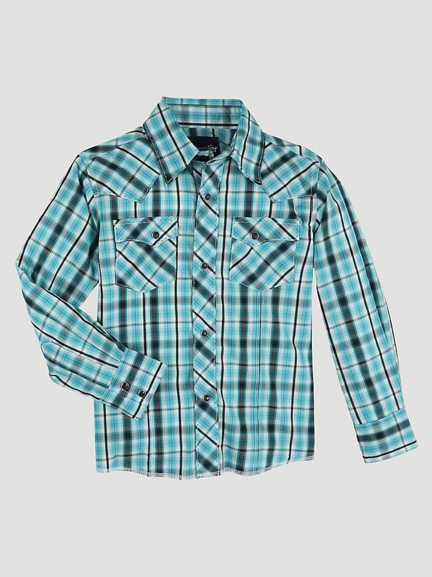 Boy's Long Sleeve Fashion Western Snap Plaid Shirt front view