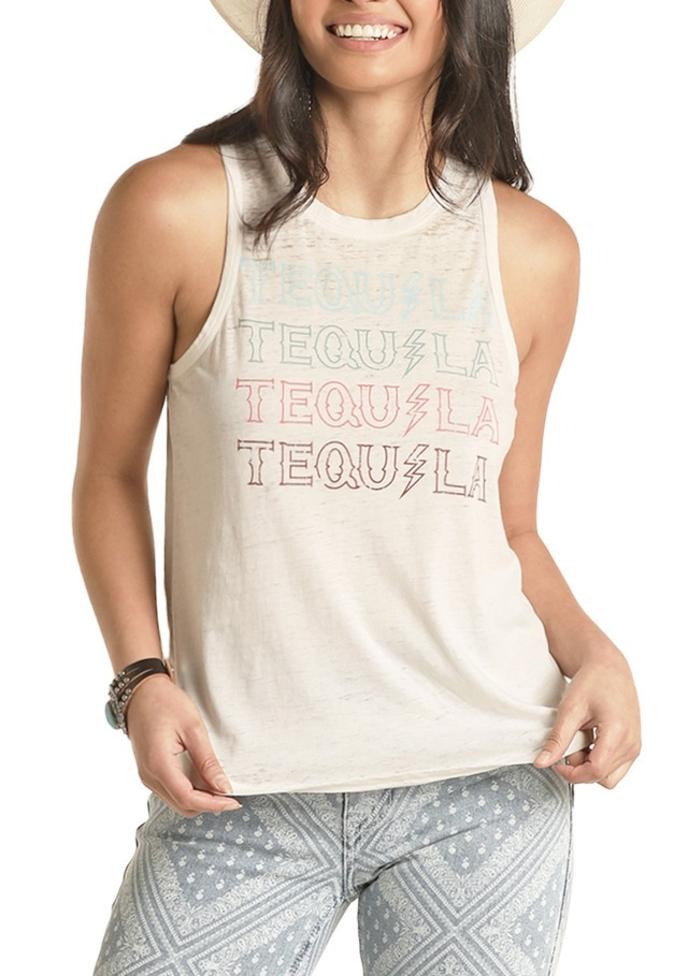 ROCK & ROLL COWGIRL TEQUILA GRAPHIC TANK  front view