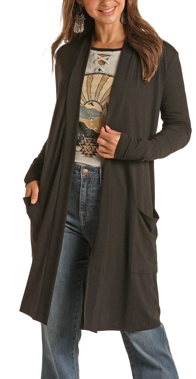 Panhandle Solid Knit Duster Black front view