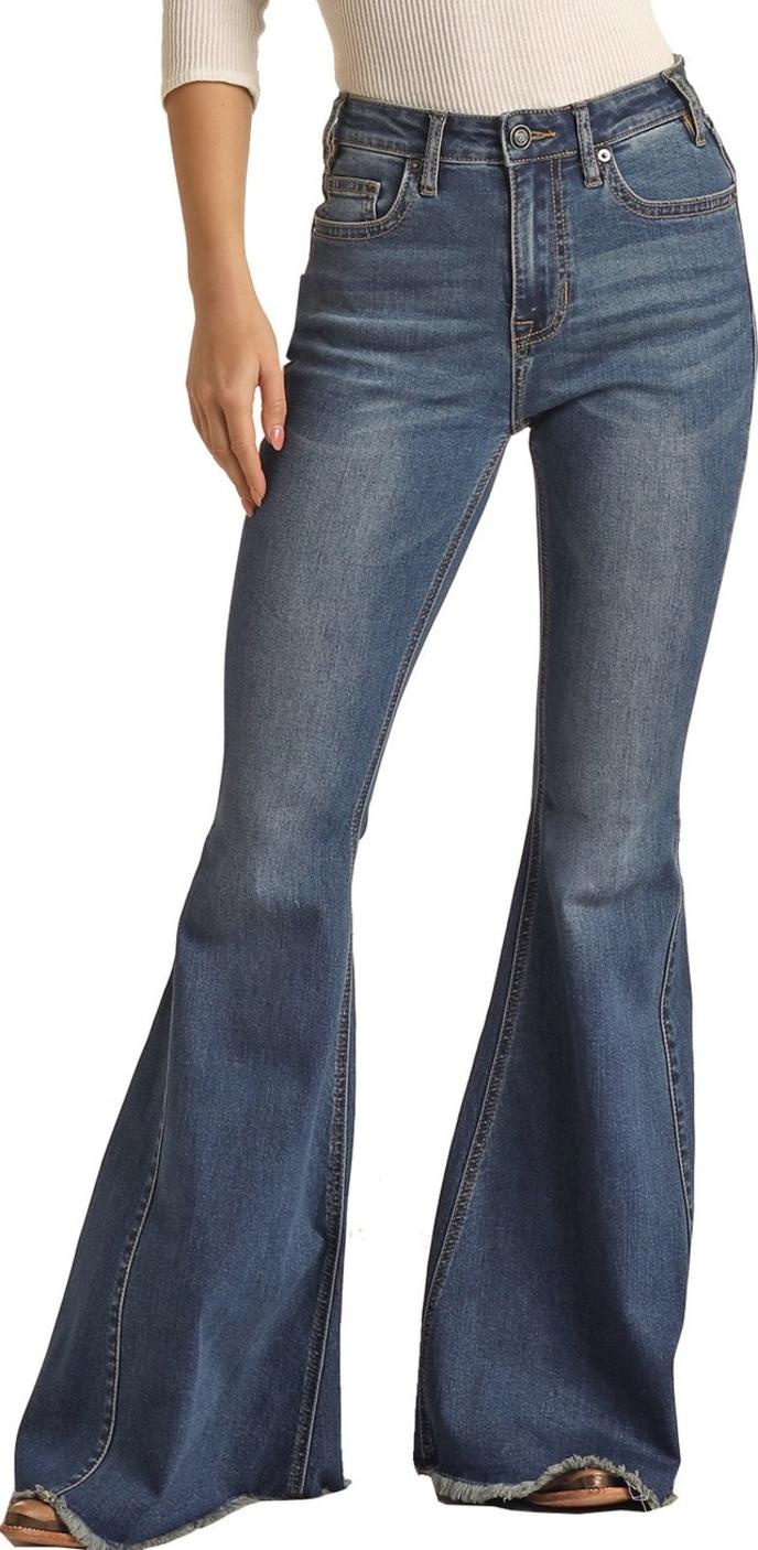 Women's  High Rise Extra Stretch Medium Wash Bell Bottom Jeans front