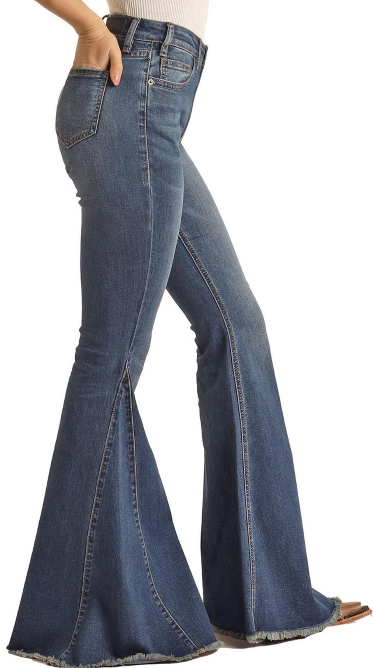 Women's  High Rise Extra Stretch Medium Wash Bell Bottom Jeans side