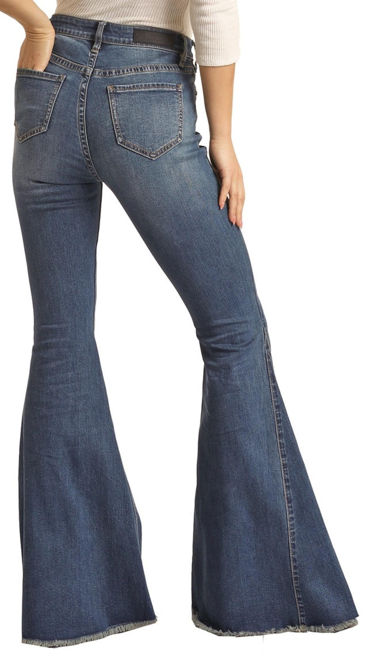 Women's  High Rise Extra Stretch Medium Wash Bell Bottom Jeansback