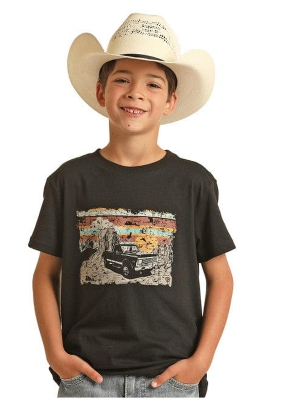 Boy’s Vintage Pick-Up Truck Sunset Graphic Tee Front